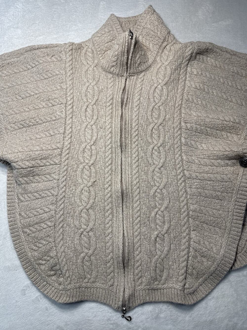 Inis Crafts Merino Wool Zip Cape Sweater Oatmeal Poncho Cabincore Womens Sz Sm